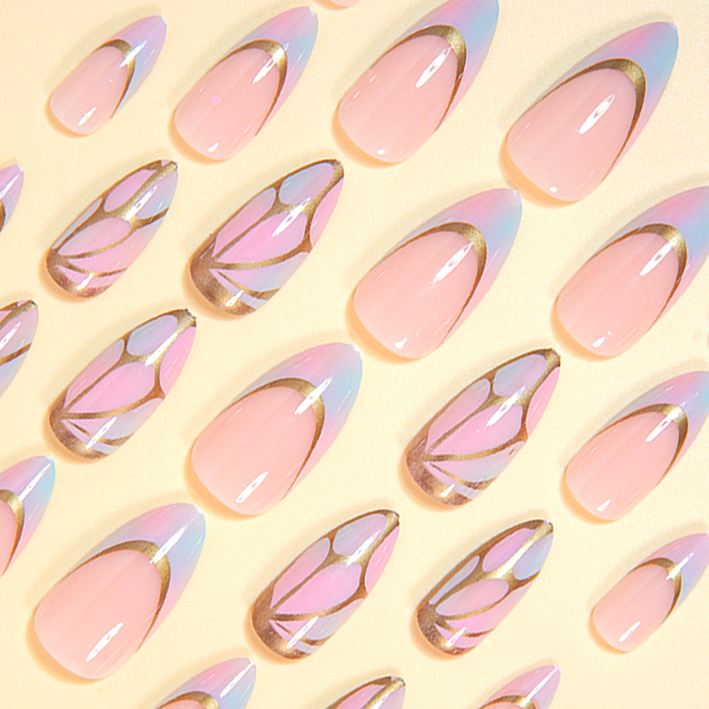 French Tip & Ombre Gradient Press-On Nail Set (24 Pieces) – side angle