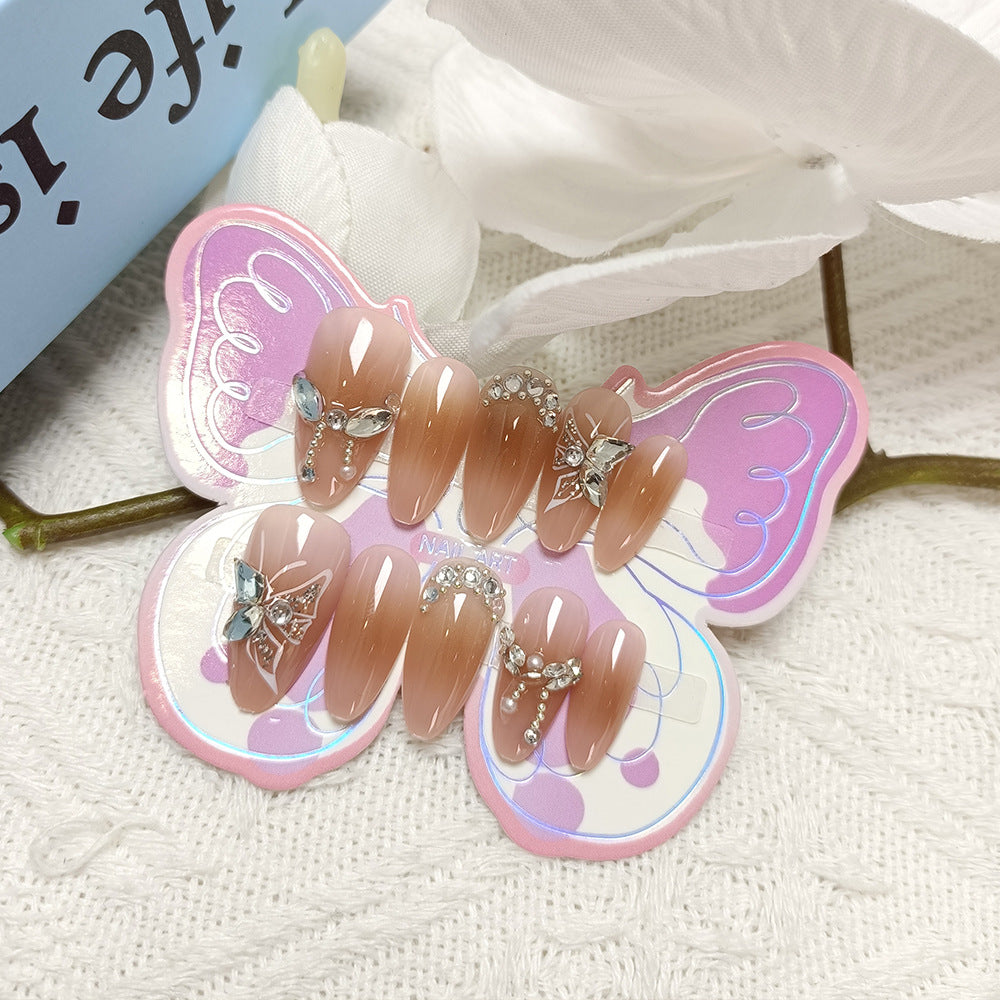 Butterfly & Rhinestone Press-On Nails, Medium, 10-Piece Set – close-up detail