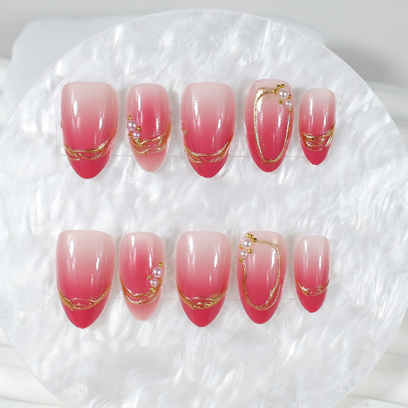 Almond Striped Press-On Nail Set (24 Pieces) – close-up detail