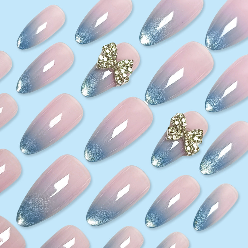 Bowknot & Glitter Press-On Nails – side angle