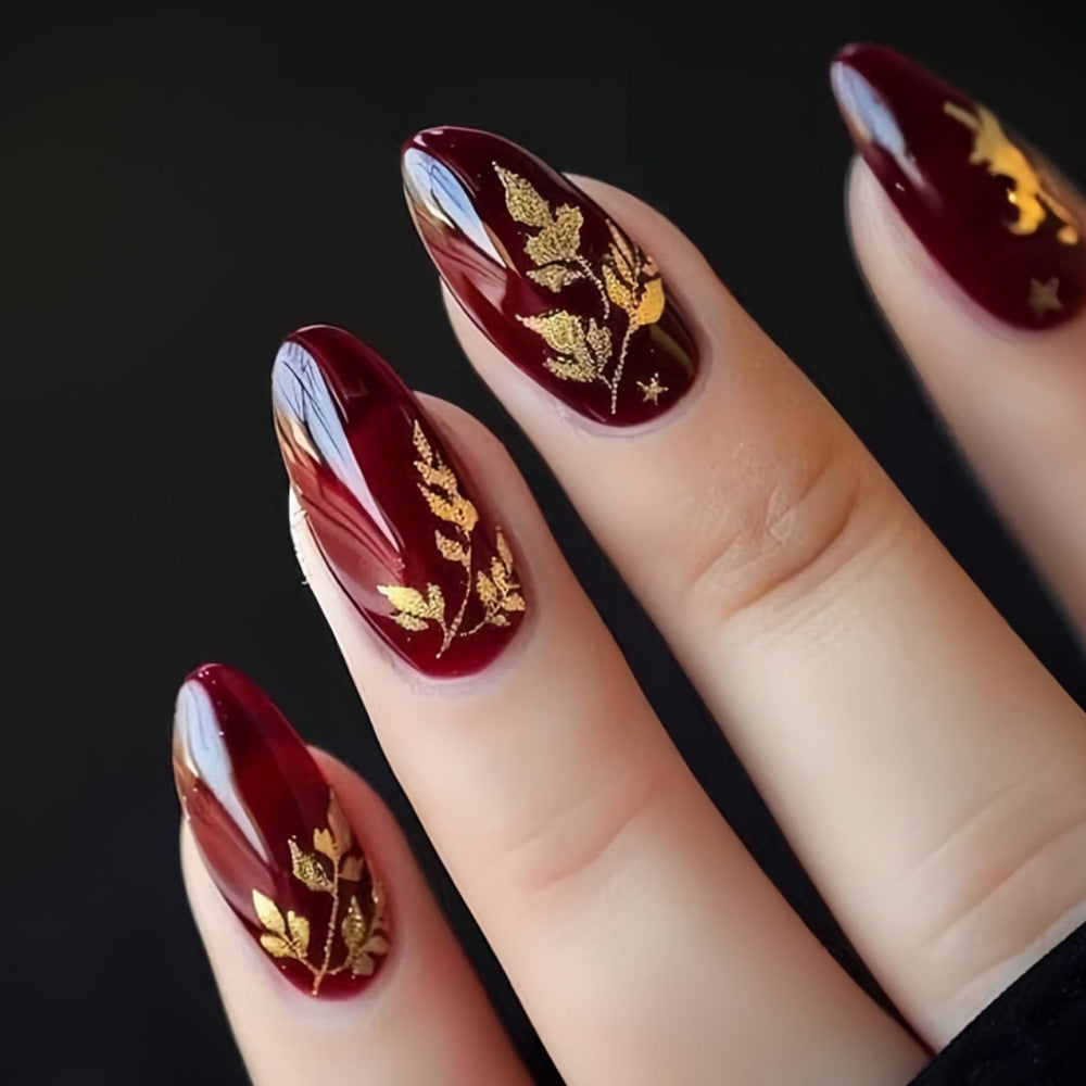 Water Drop & Wine Red Press-On Nails, 24-Piece Set – front view