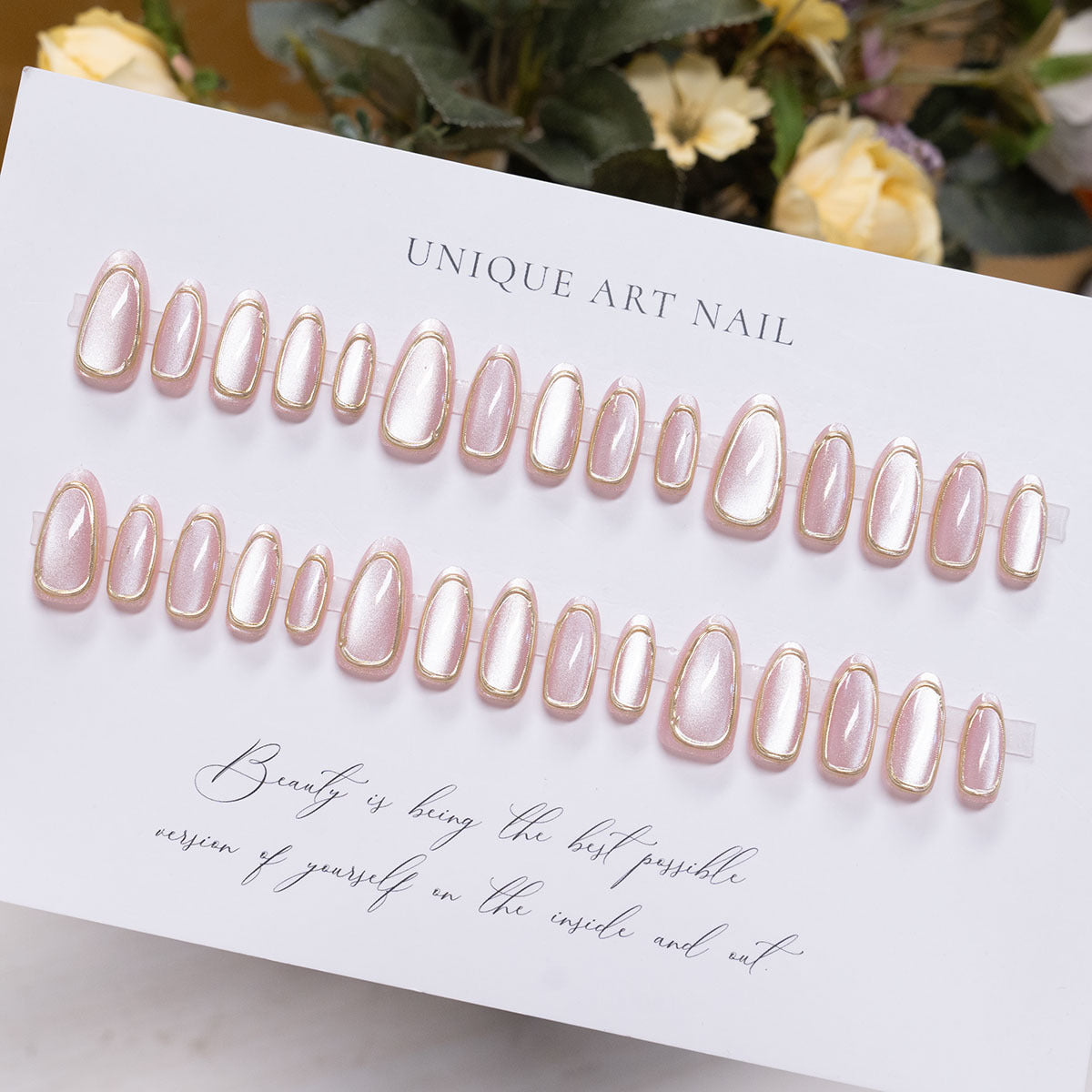 Gold-Plated & Embossed Texture Press-On Nails, 24-Piece Set – side angle