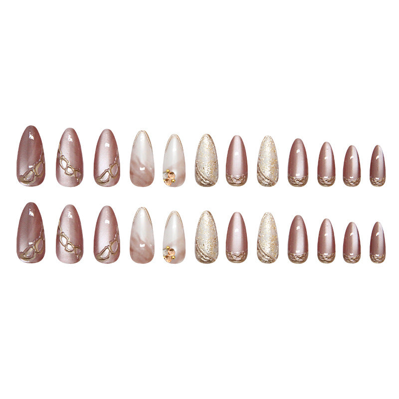 Ombre Gradient & Diamond Accent Press-On Nails, Medium Almond, 24-Piece Set – full set laid out