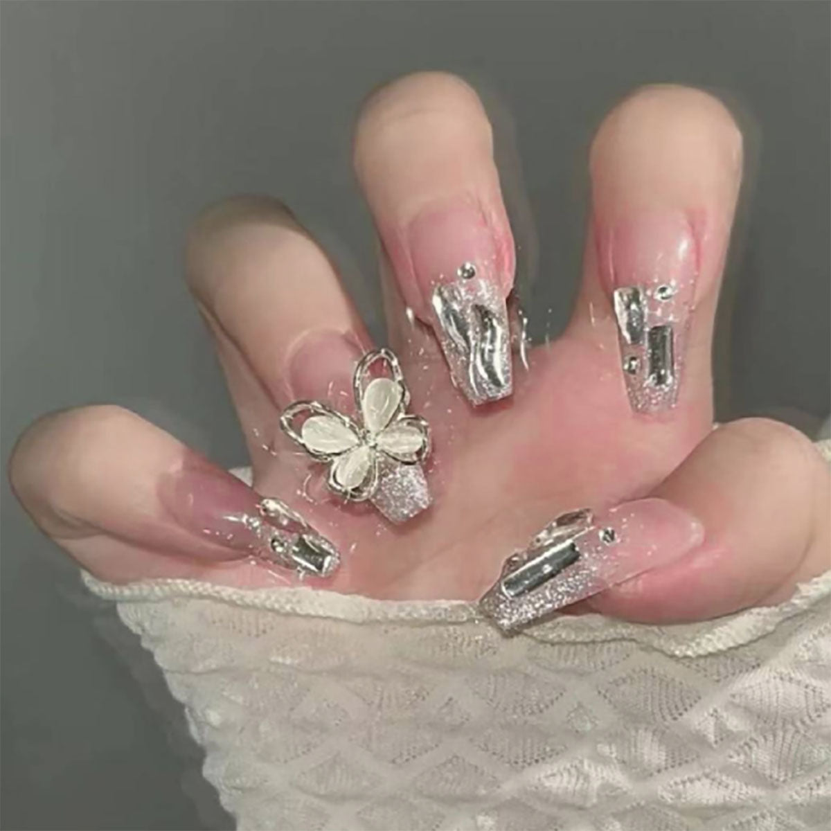 Diamond Accent & Butterfly Press-On Nails, 24-Piece Set – front view