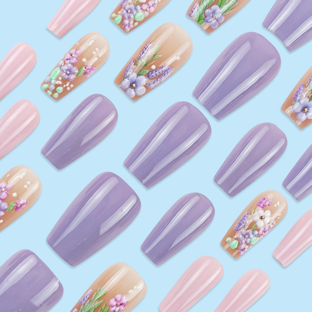 Floral & Embossed Texture Press-On Nails, Short, 24-Piece Set – side angle