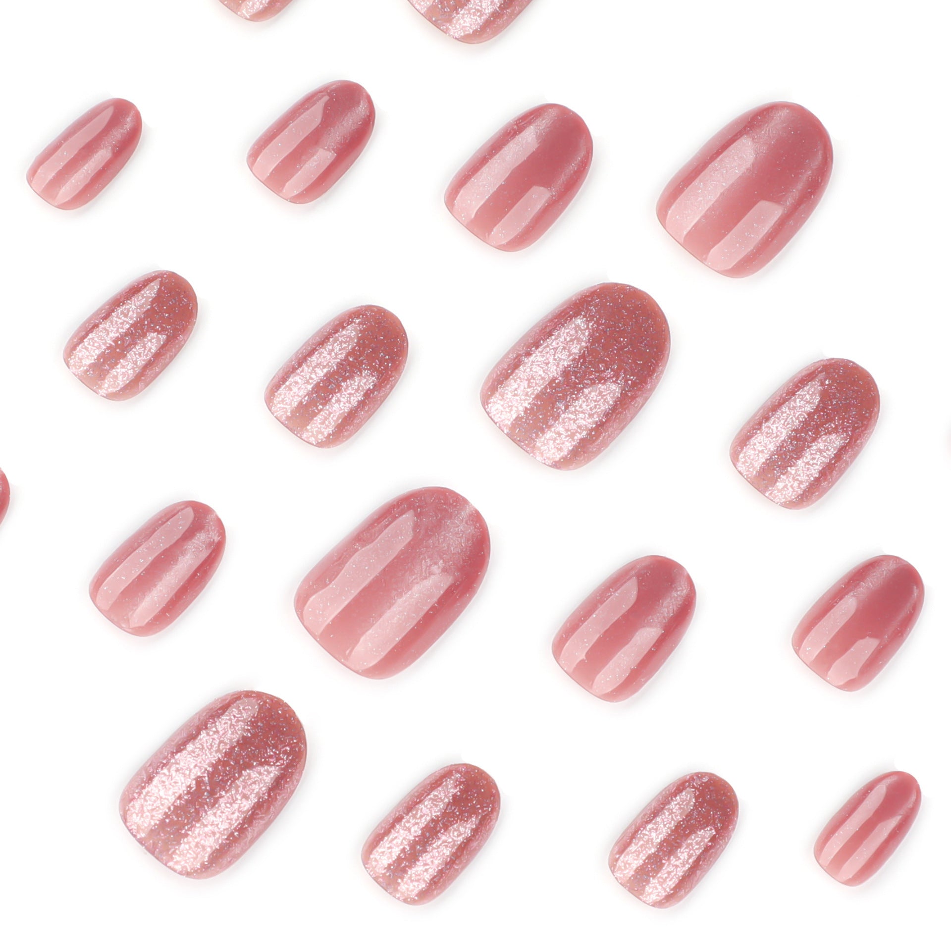 Cat Eye & Glitter Press-On Nails, Short Oval, 24-Piece Set – side angle