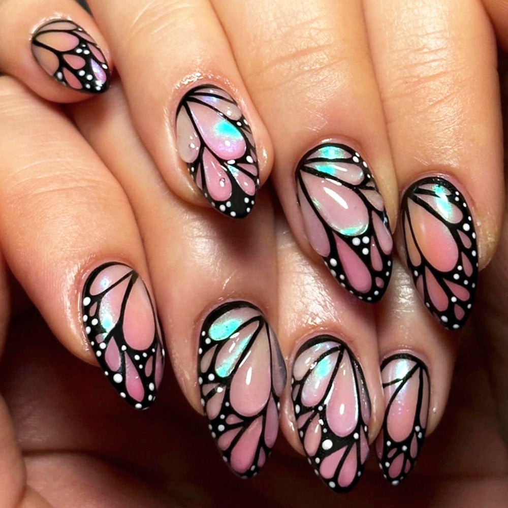 Rainbow & Butterfly Almond Nails, 24 Pieces – front view