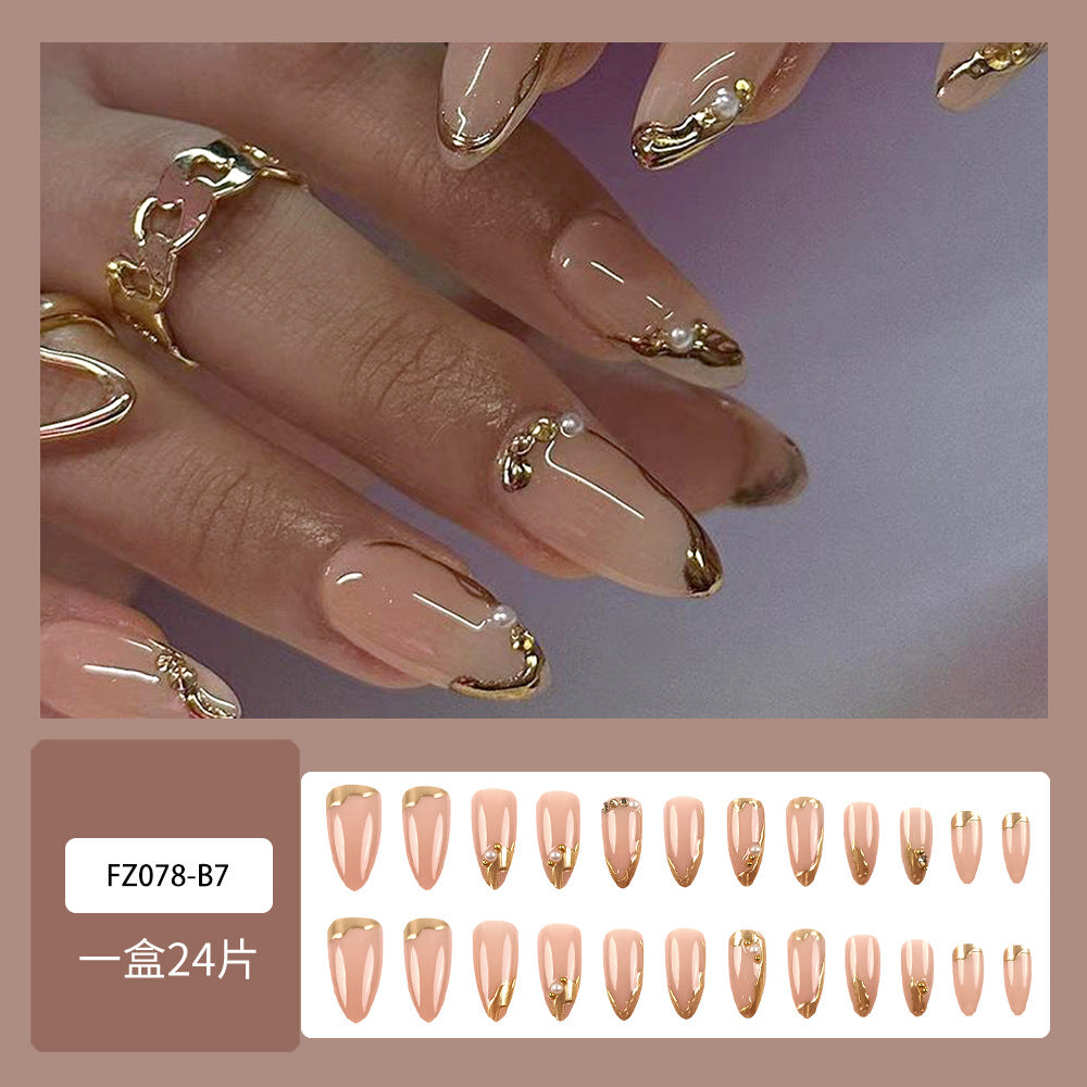 Embossed Texture & Gold-Plated Glitter Nails, 24 Pieces – close-up detail