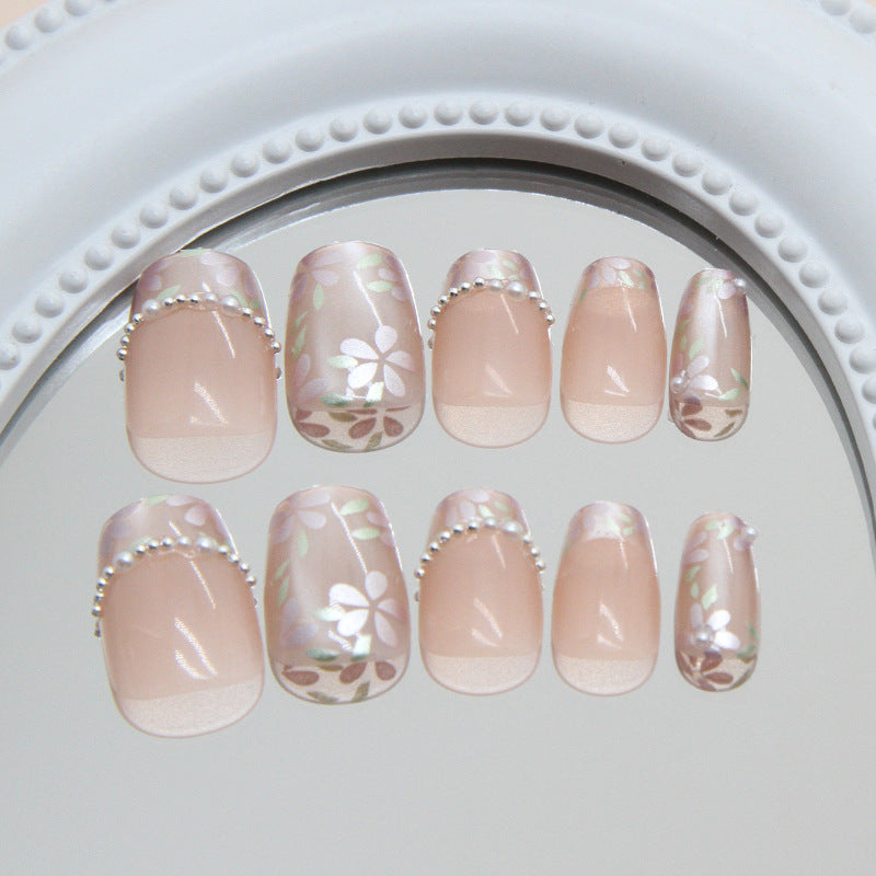 Floral & Cat Eye Press-On Nails, Short Ballerina – side angle