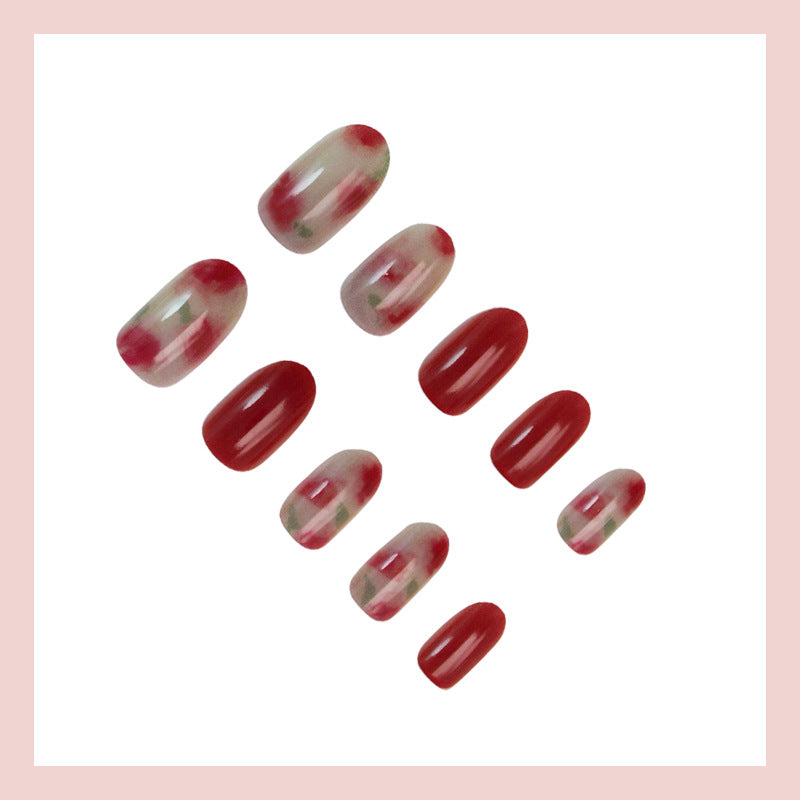 French Tip & Rose French Press-On Nails – side angle