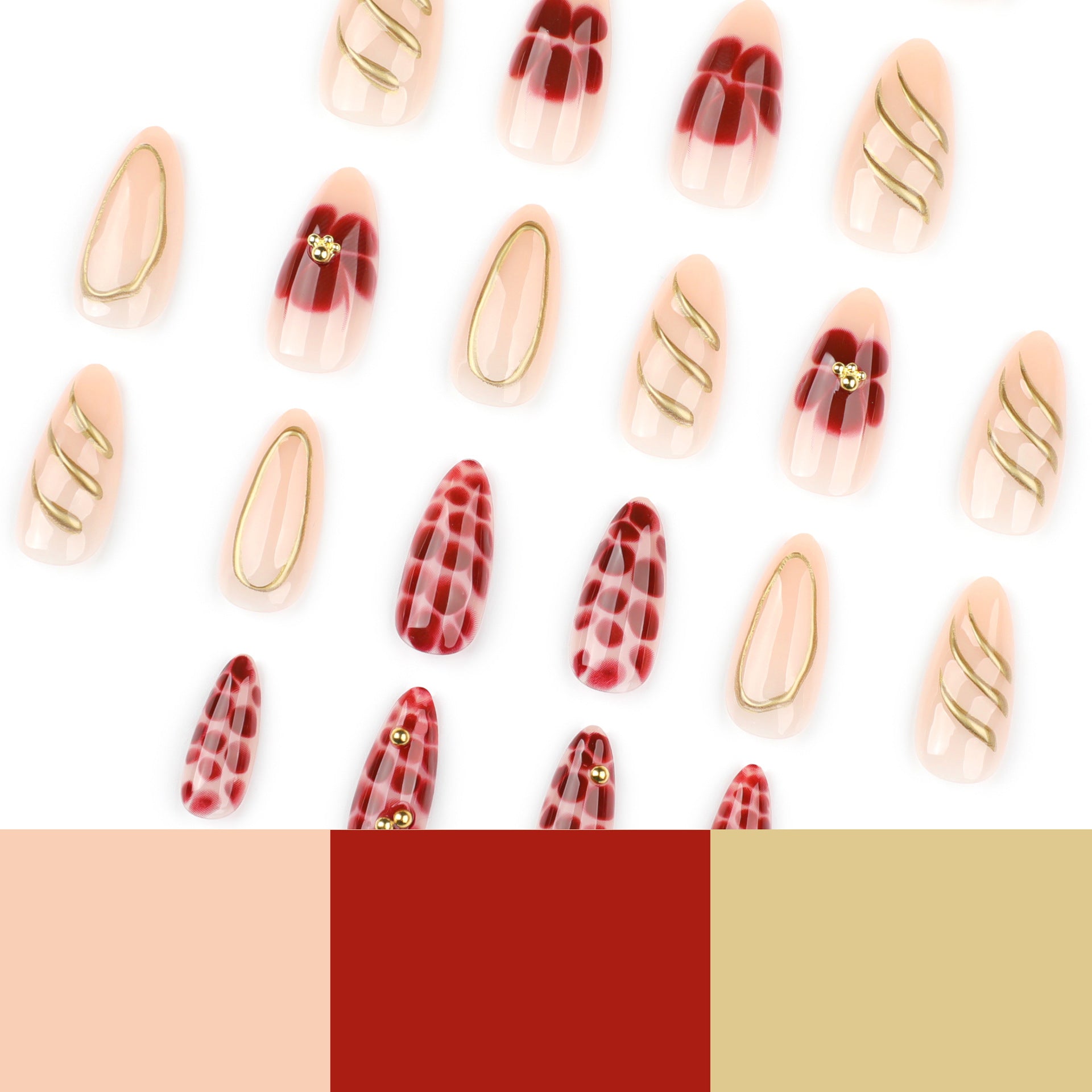 Floral & Glitter Nails, Short Almond, 24 Pieces on hand