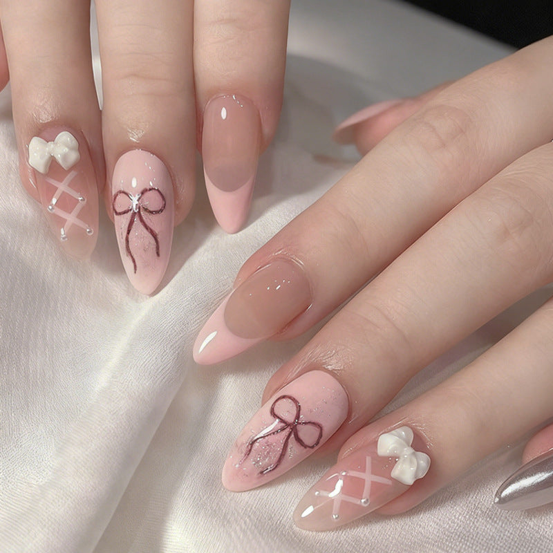 Bowknot Press-On Nail Set (24 Pieces) – front view