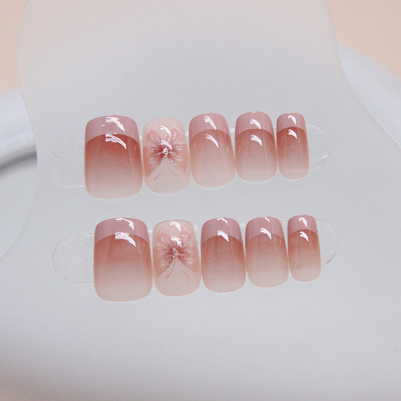 French Tip & Butterfly Press-On Nails, Short, 24-Piece Set on hand