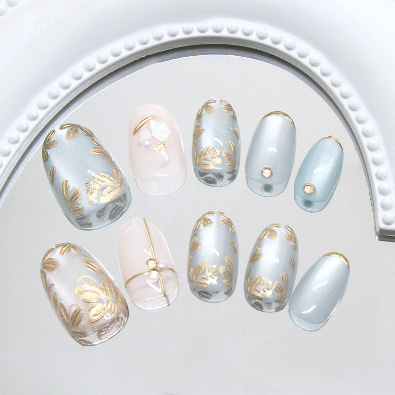 Cat Eye & Gold-Plated Cat Eye Nails, Short Oval, 24 Pieces on hand