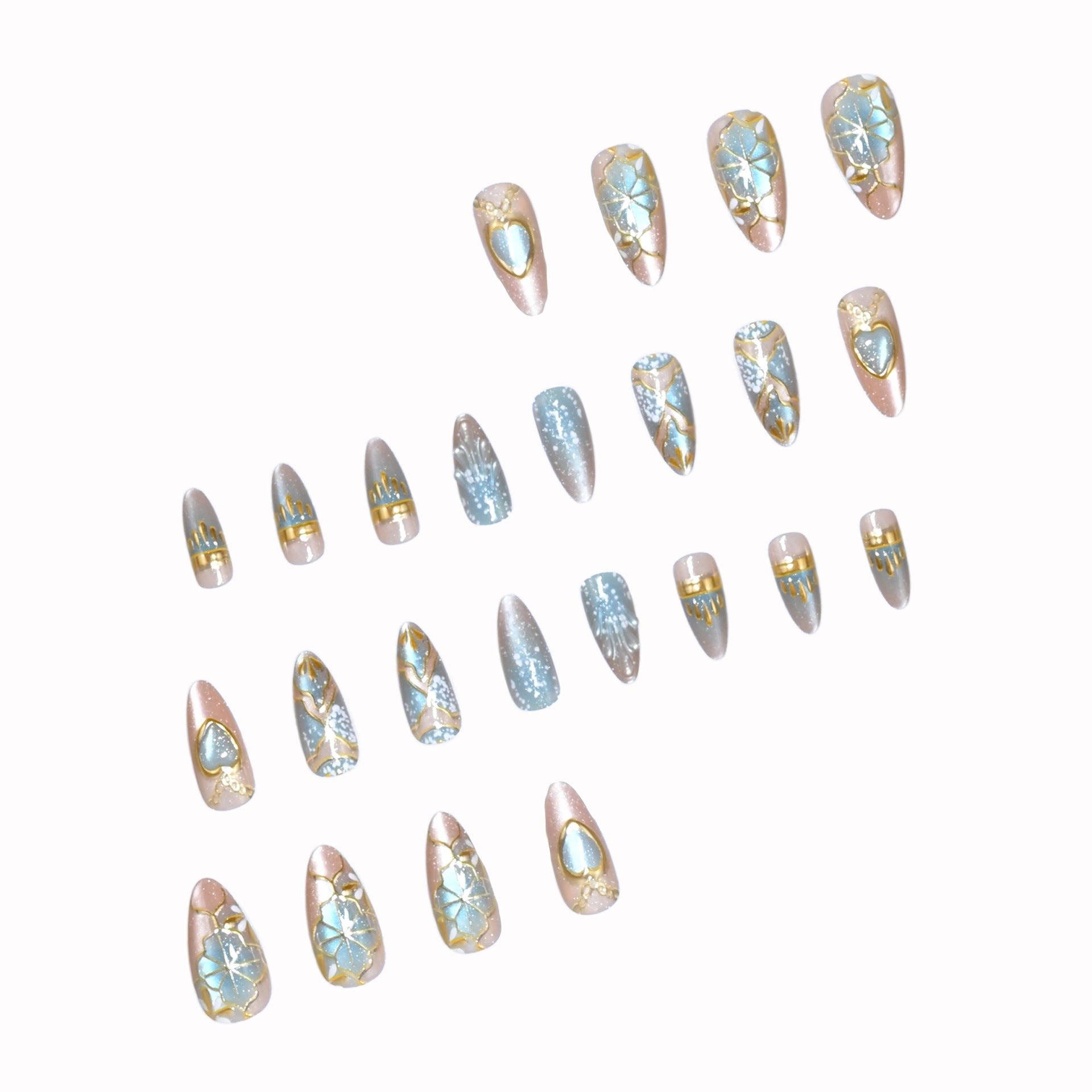 Medium Almond Embossed Texture Press-On Nail Set (24 Pieces) – close-up detail