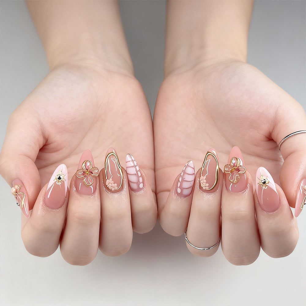 Floral Press-On Nails, Short – front view