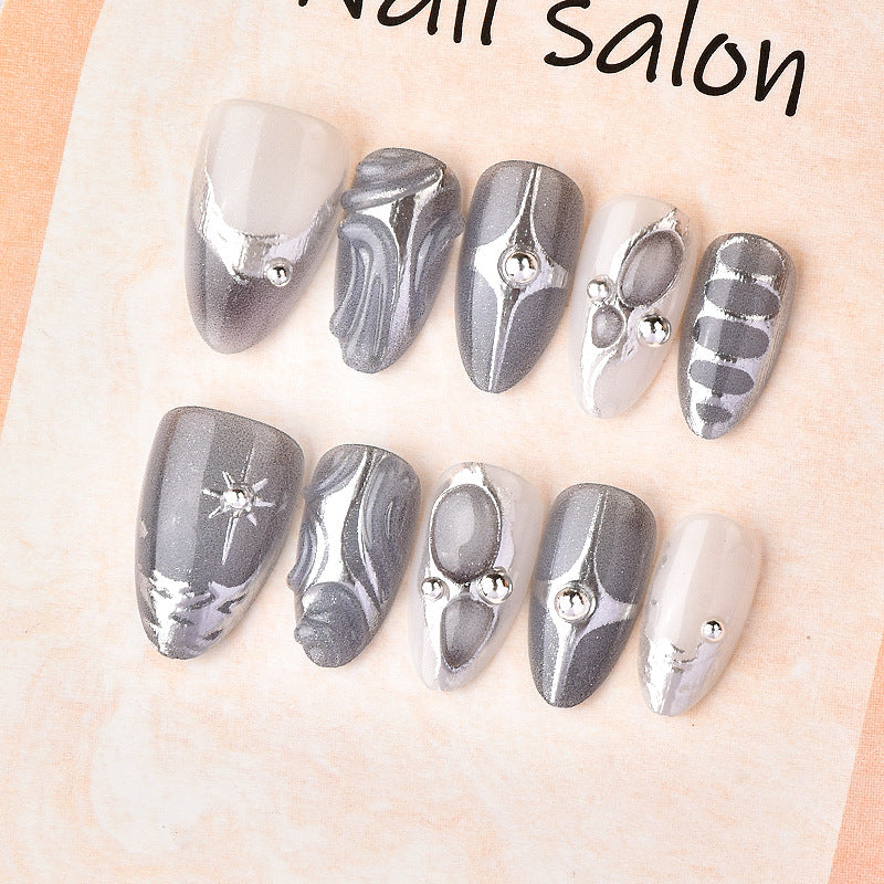 Embossed Texture & Star Press-On Nails – close-up detail