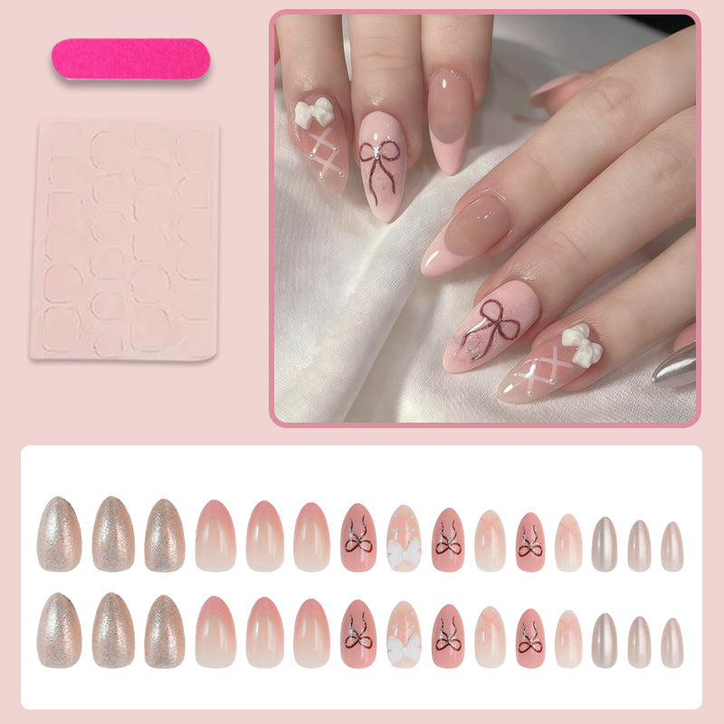 Bowknot Press-On Nail Set (24 Pieces) – close-up detail
