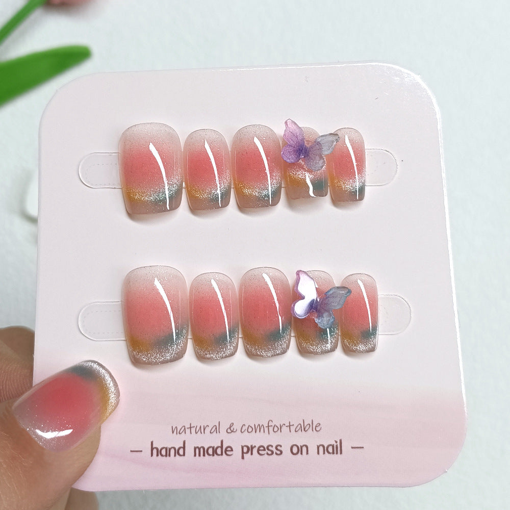 Butterfly & Crystal Press-On Nail Set (10 Pieces) – close-up detail