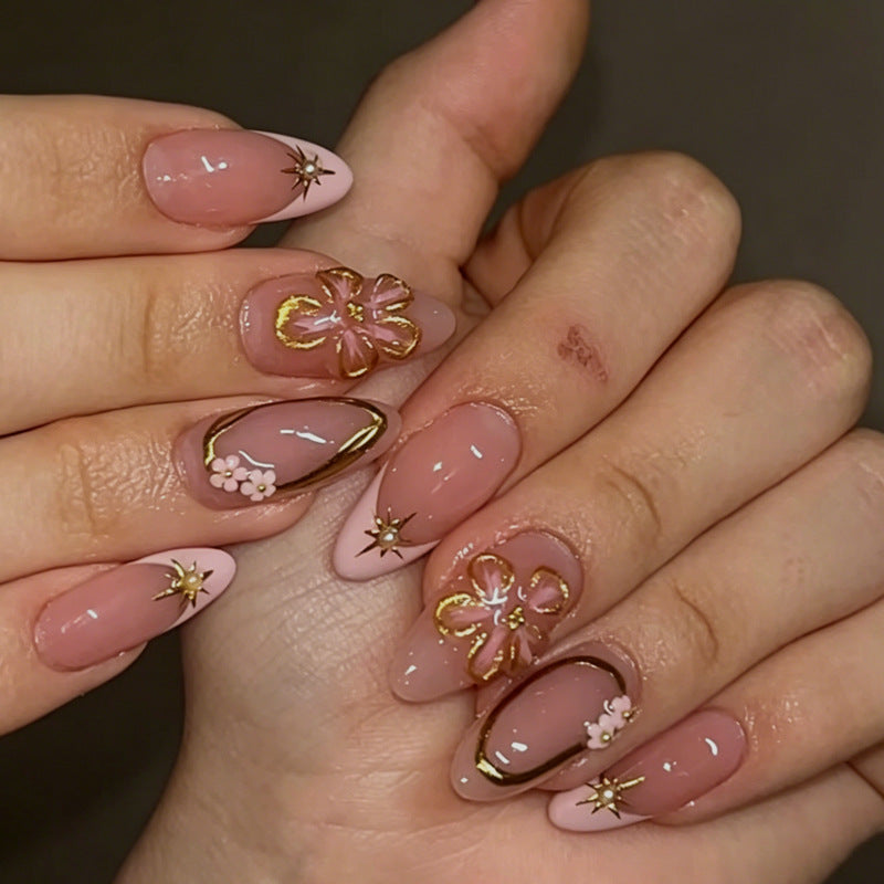 3D Flower & Floral French Nails, 24 Pieces – front view