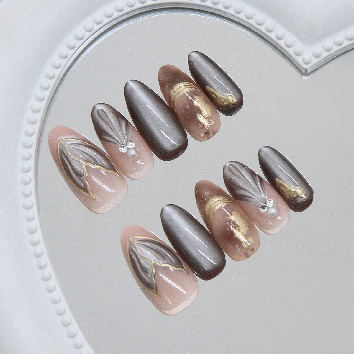 Cat Eye & French Tip Cat Eye Nails, Medium Almond, 30 Pieces – side angle
