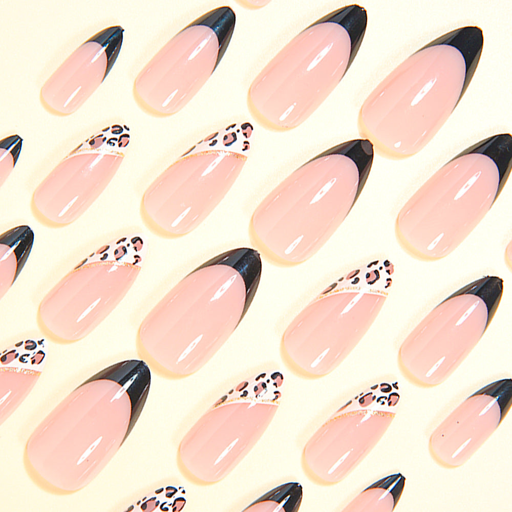 French Tip & Leopard Print French Nails, 24 Pieces – side angle