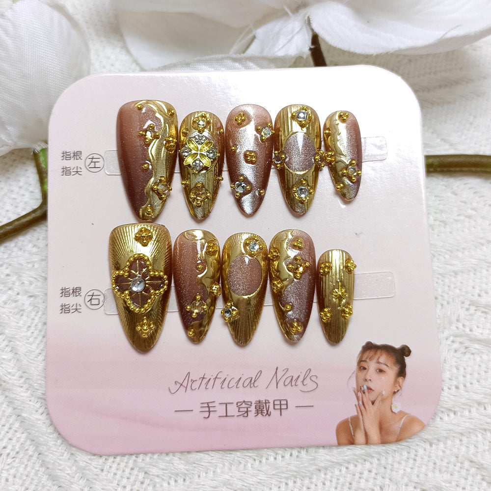 Gold-Plated & Diamond Accent Glitter Nails, 10 Pieces – close-up detail