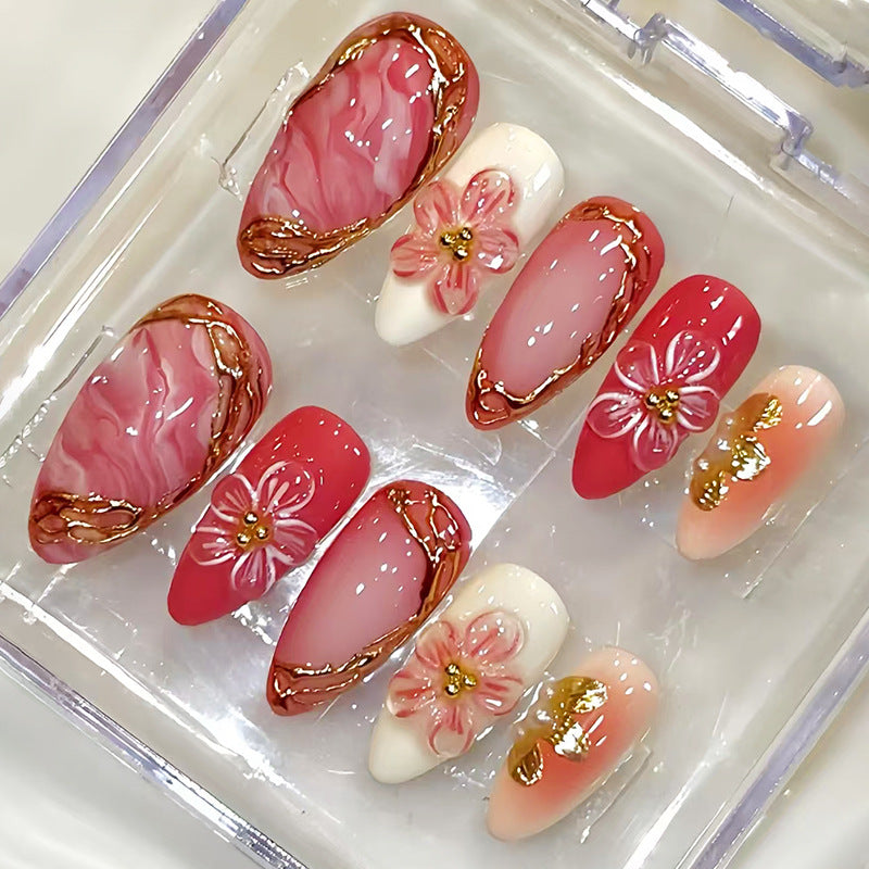 Gold-Plated & Ice-Clear Press-On Nails, Medium Almond, 30-Piece Set – front view