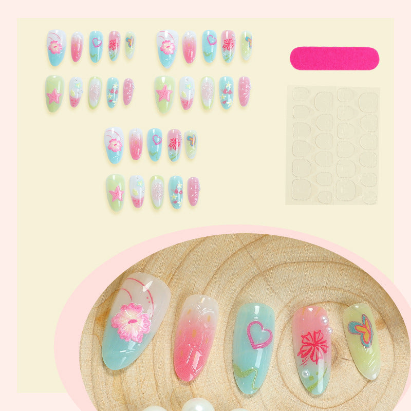 Shell & 3D Flower Press-On Nails – side angle