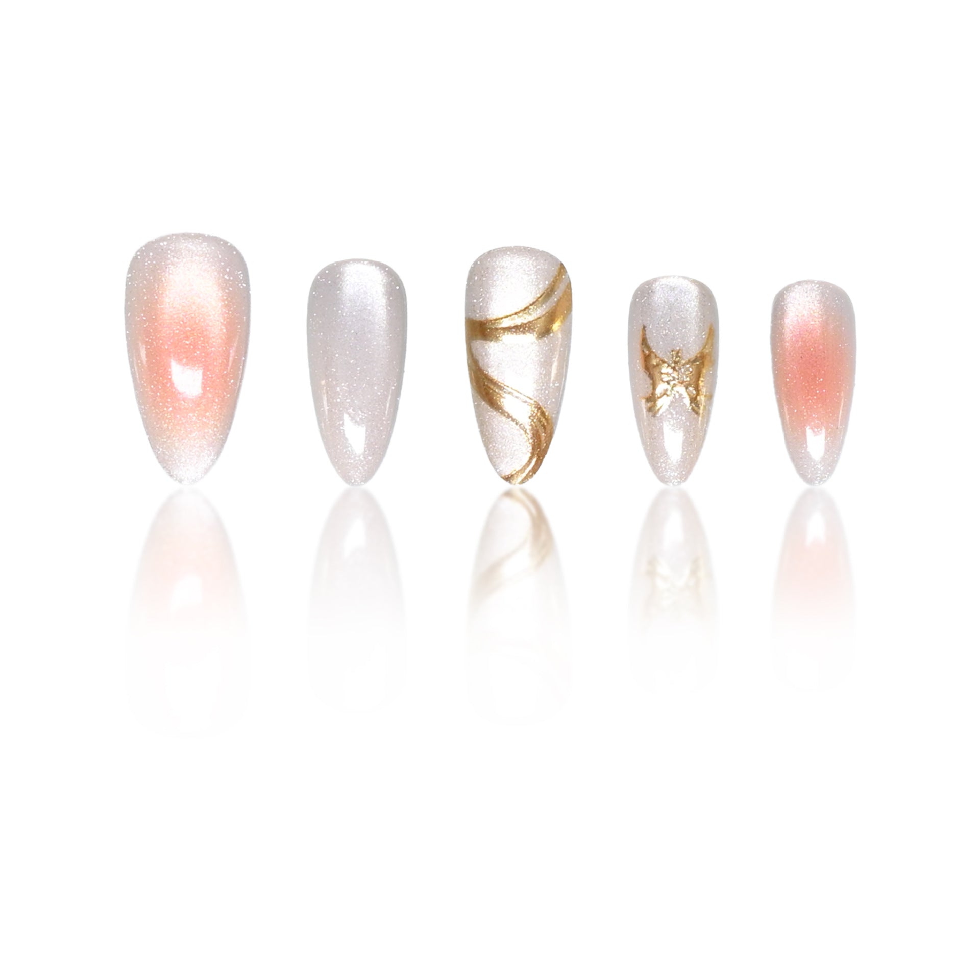 Ombre Gradient & Butterfly Cat Eye Press-On Nails, Medium Almond – side angle