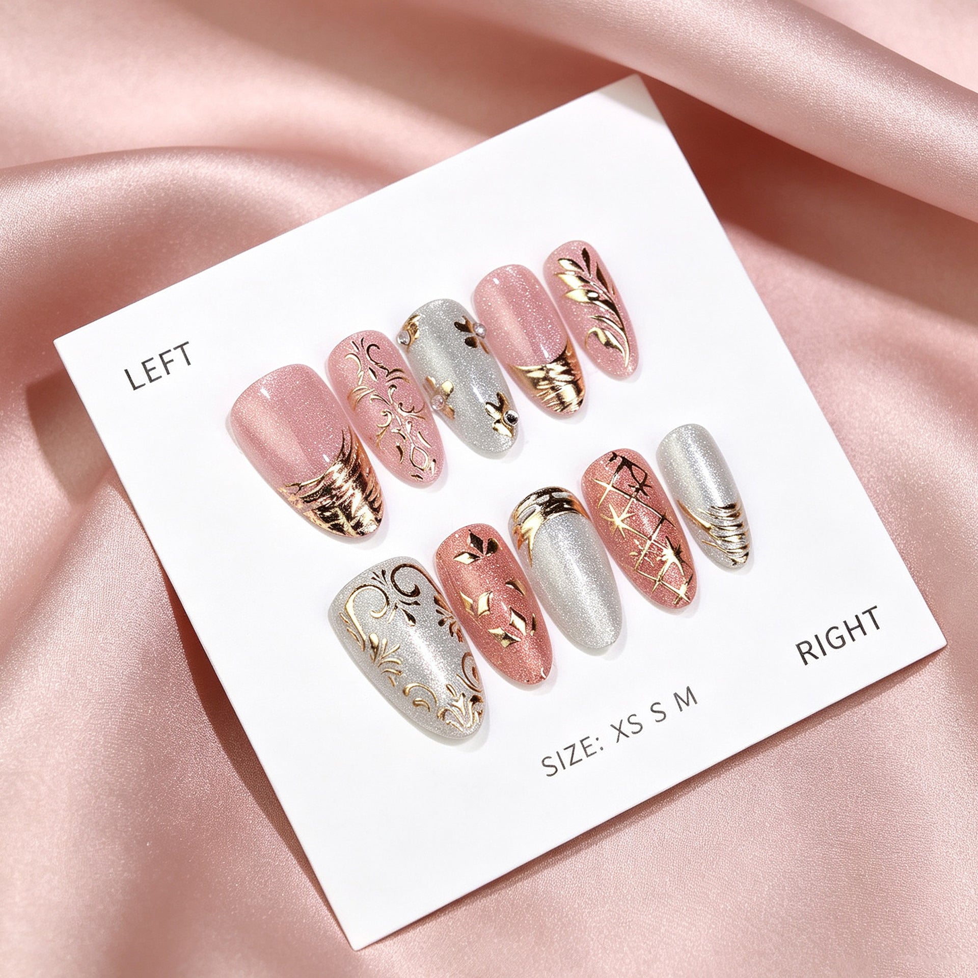 French Tip & Gold-Plated French Nails, Medium Almond, 30 Pieces – close-up detail